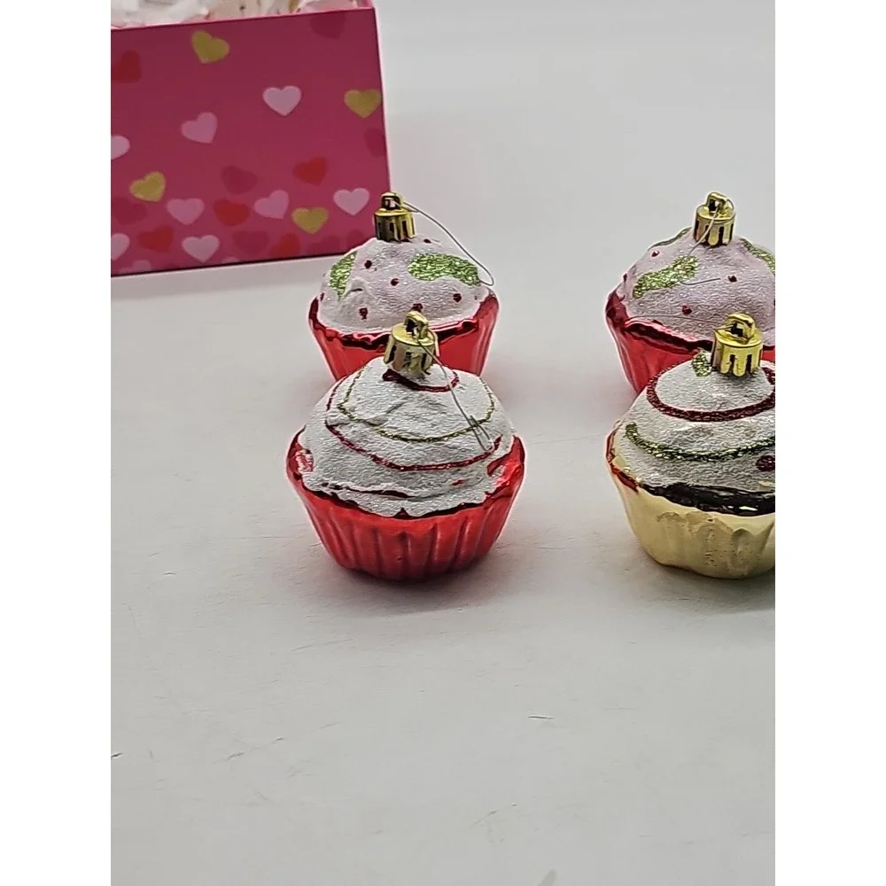 Glass CUPCAKE ORNAMENTS Christmas Blue and Pink Sprinkles 2